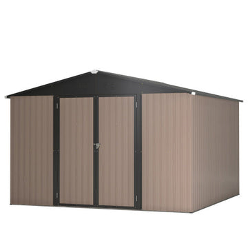 10' x 10' Metal Outdoor Storage Shed Lockable Steel Garden Shed with Ventilation