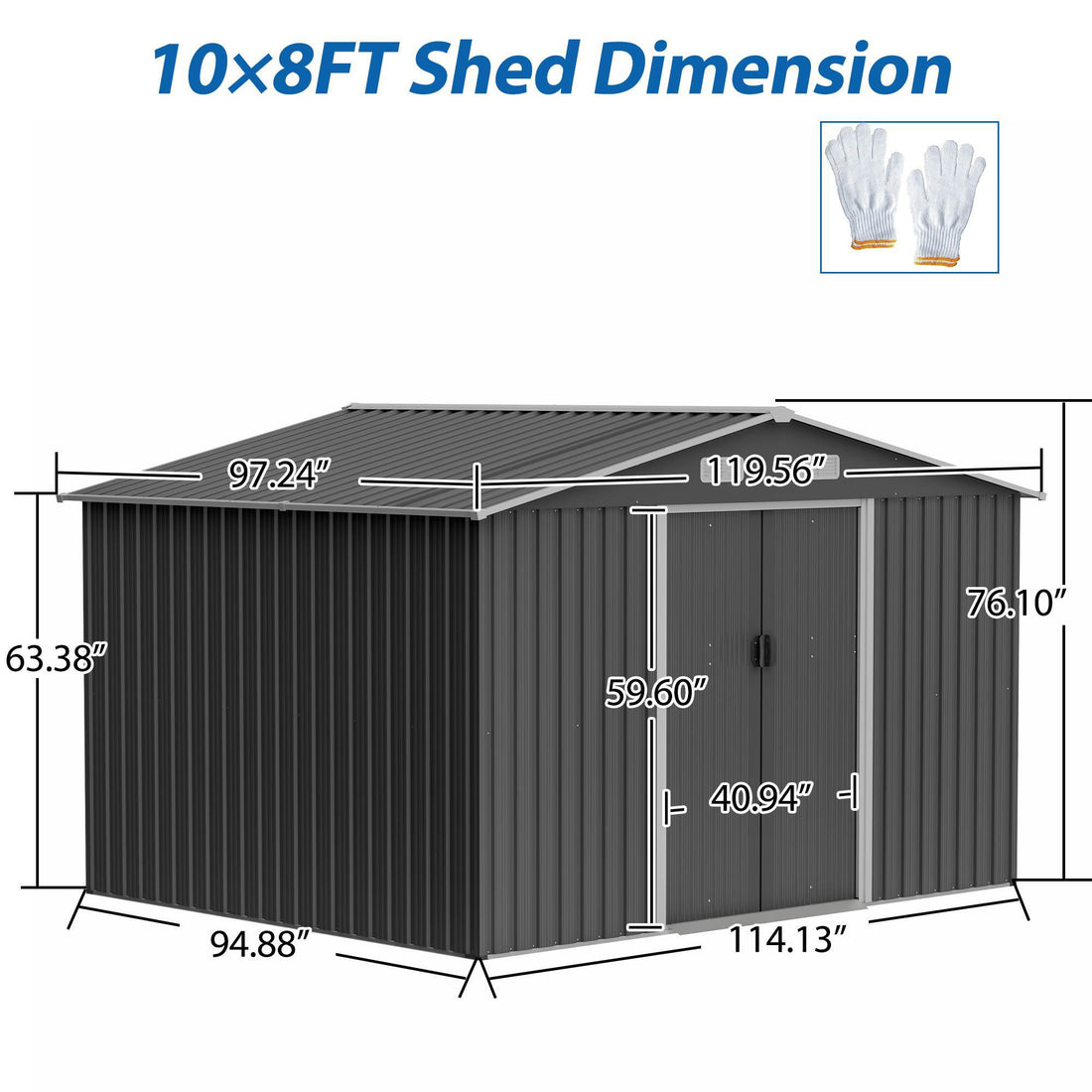 10X8 FT Outdoor Storage Shed, Metal Foundation & Lockable Doors, Tool Shed For Garden, Patio, Backyard, Lawn, Grey - Decindoor