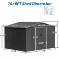 10X8 FT Outdoor Storage Shed, Metal Foundation & Lockable Doors, Tool Shed For Garden, Patio, Backyard, Lawn, Grey - Decindoor