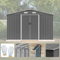 10X8 FT Outdoor Storage Shed, Metal Foundation & Lockable Doors, Tool Shed For Garden, Patio, Backyard, Lawn, Grey - Decindoor