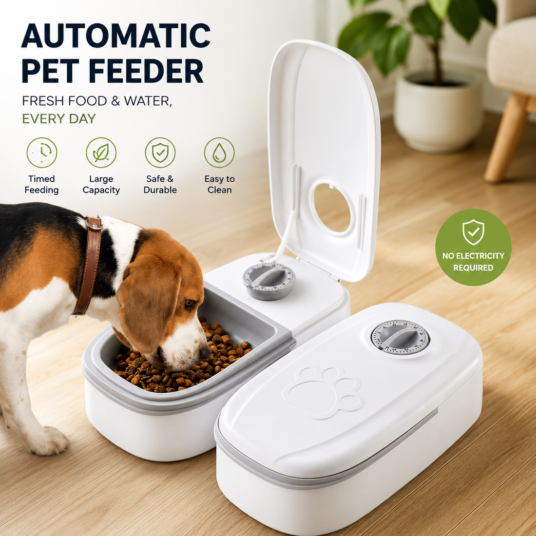 Automatic pet feeder for dogs and cats with timed feeding compartments
