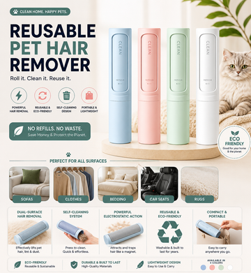 Reusable pet hair remover roller for dogs and cats