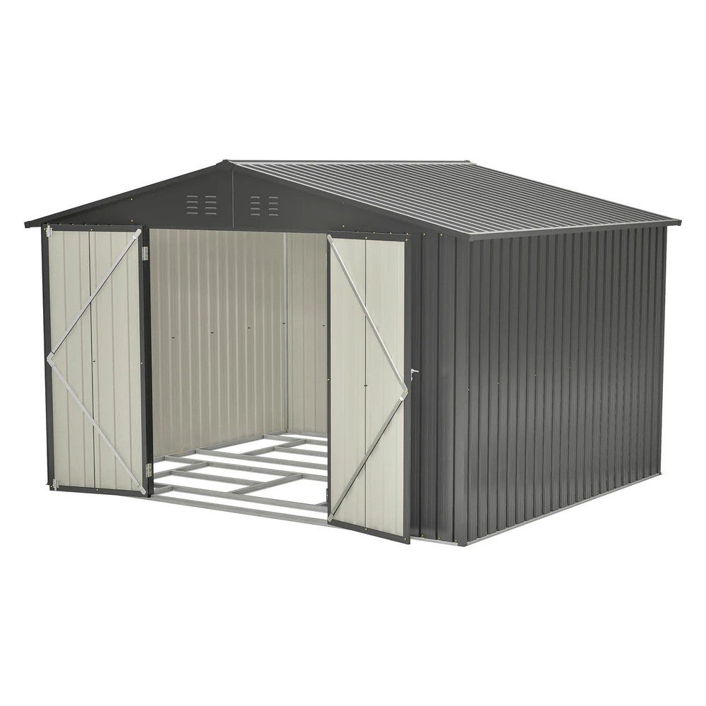 LMcenter's 10X8 FT Outdoor Storage Shed, All Weather Metal Sheds With Lockable Doors, Tool Shed For Garden, Patio, Backyard, Lawn, Black